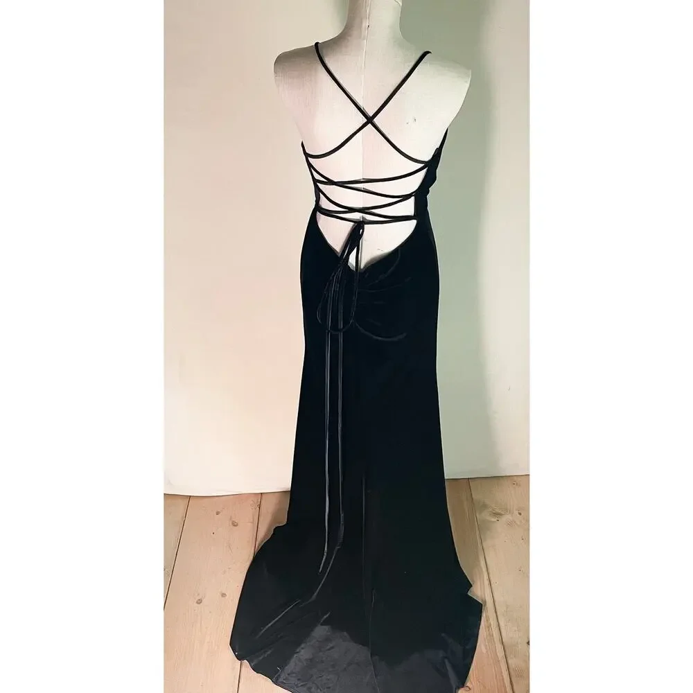 Ashley Lauren Black Style 1962 Velvet Prom Faux Wrap Dress. Size 12. EUC. - Picture 5 of 7